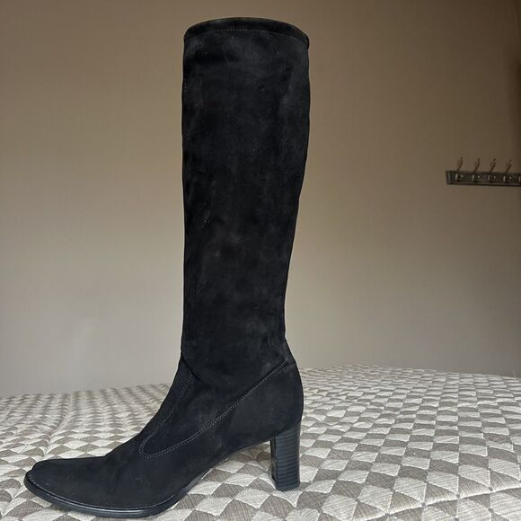 Peter Kaiser Black Suede Stretch Heeled Tall Pull On Boots UK 6.5 US 9 - Picture 2 of 16